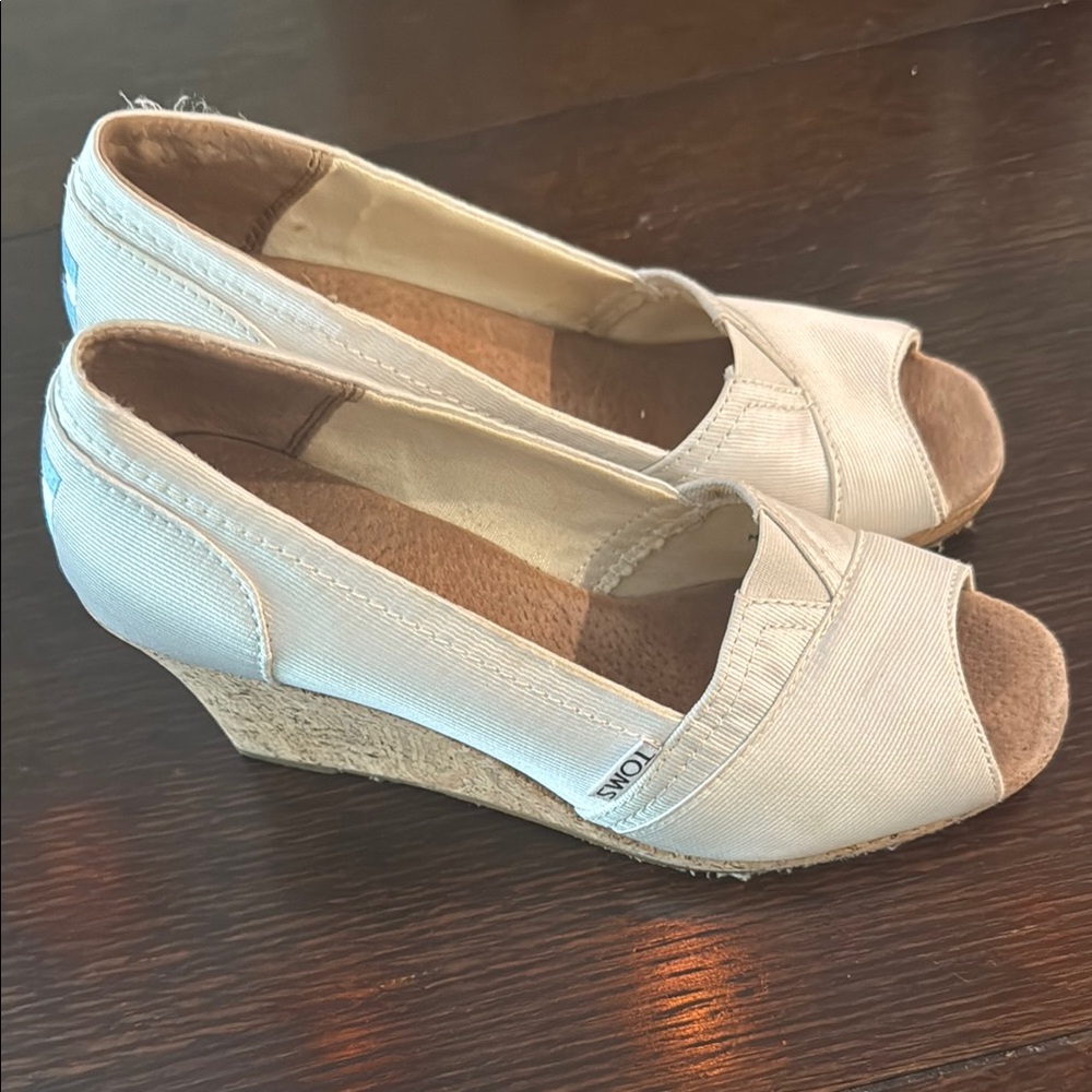 Toms White Espadrille Wedges with Peep-Toe